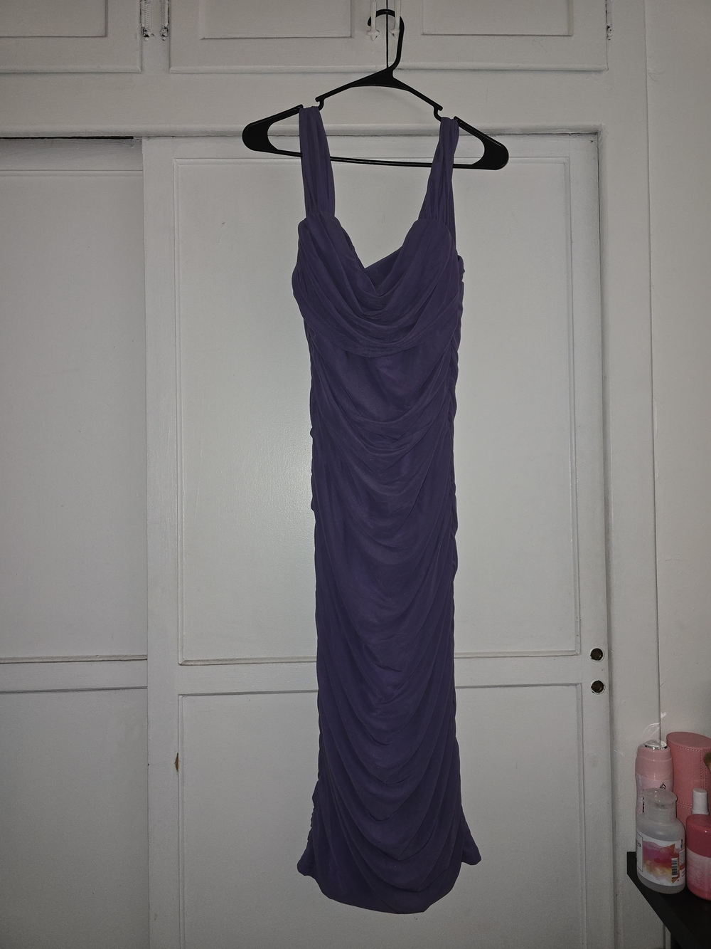 Sleek Purple Draped Maxi Dress with Cowl Neck
